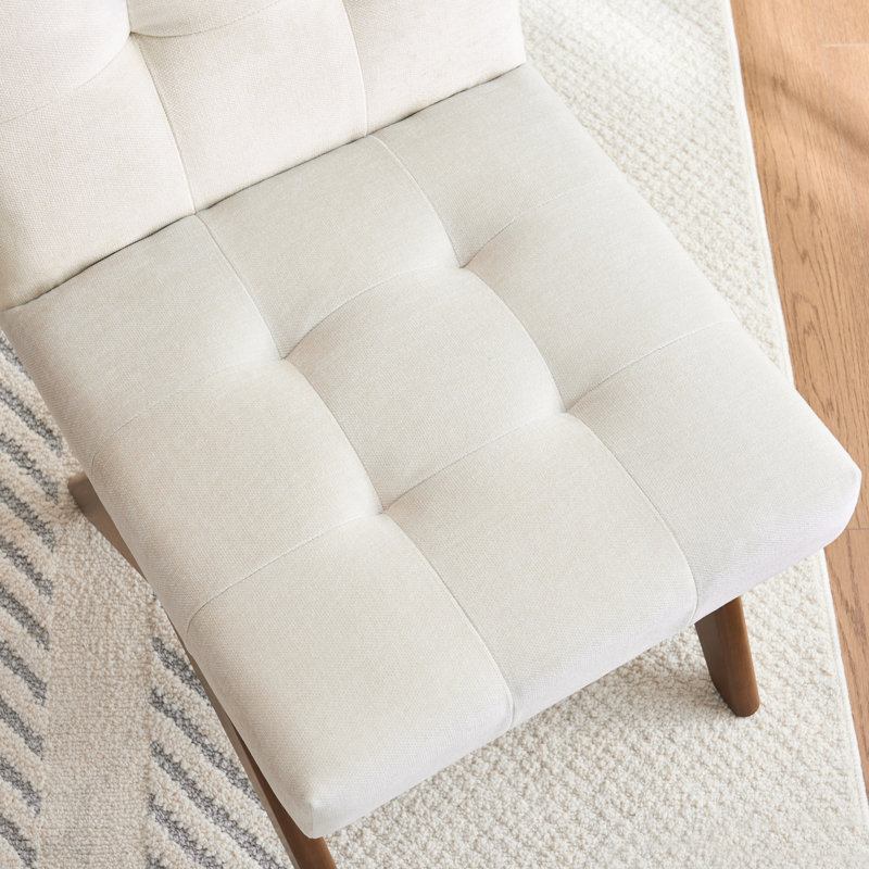 Modern Upholstered Parsons Chair Linen Fabric Tufted Dining Chairs Armless Side Chair Vanity Chair, Beige
