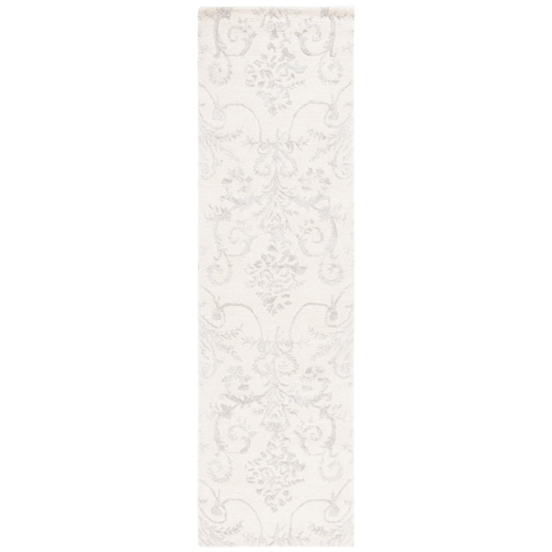 Tapis floral en laine et en viscose touffeté à la main Shillington, Tapis de couloir 2 pi 3 po x 9 pi