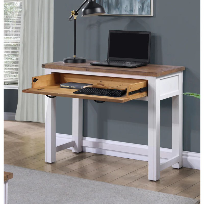 Kamakou Solid Wood Writing Desk, Brown, White