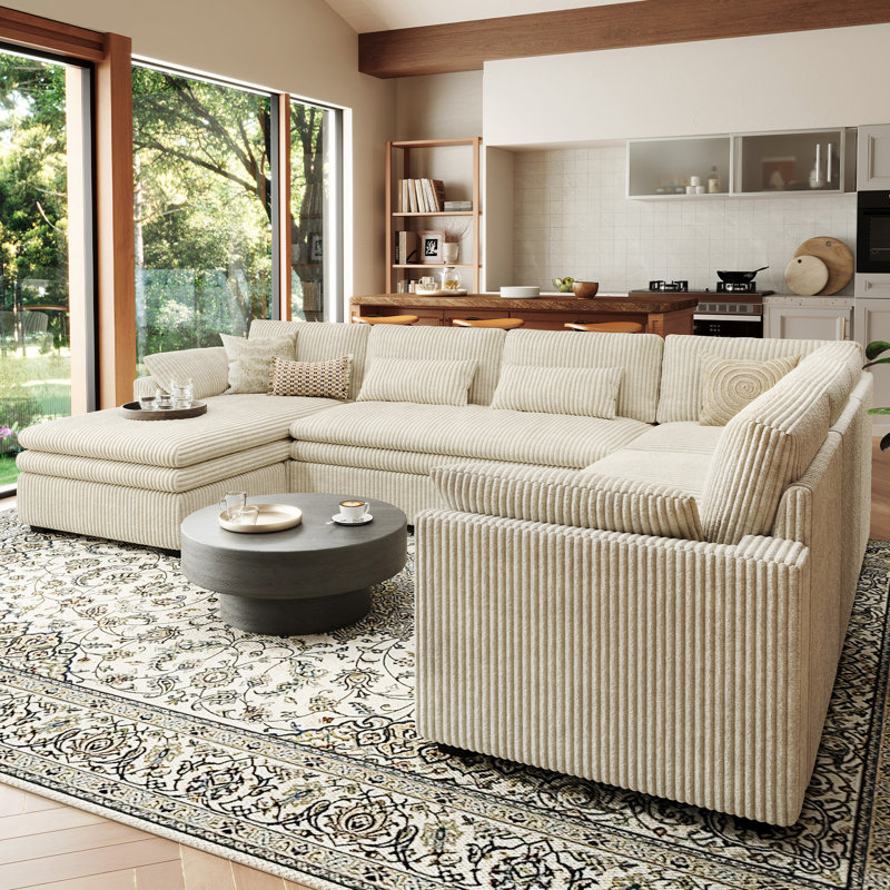 Canapé modulaire en U avec canapé double détachable Manuel Corduroy, Velours côtelé beige