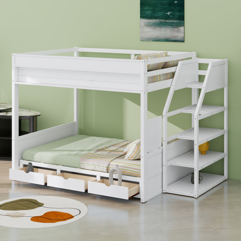 Convertible Bunk Bed With Storage Staircase, Bedside Table, And 3 Drawers