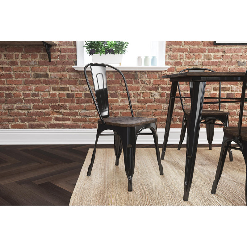 41.91cm H Slat Back Stacking Side Chair, Black
