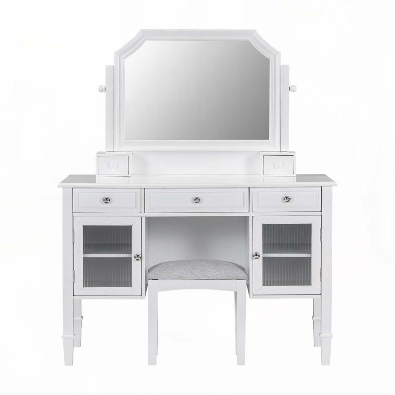 Laneah Makeup Vanity Desk with Adjustable Mirror, Drawers & Stool