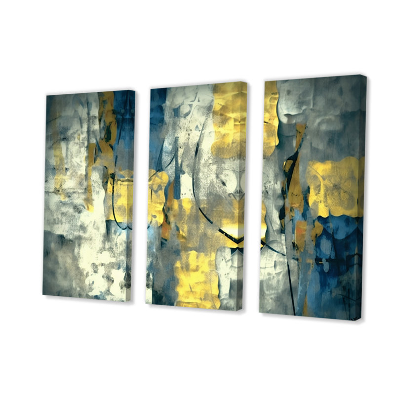 Southern Sunrise, expressionnisme abstrait II, 3 pièces, H 28 po x l 36 po x P 1 po