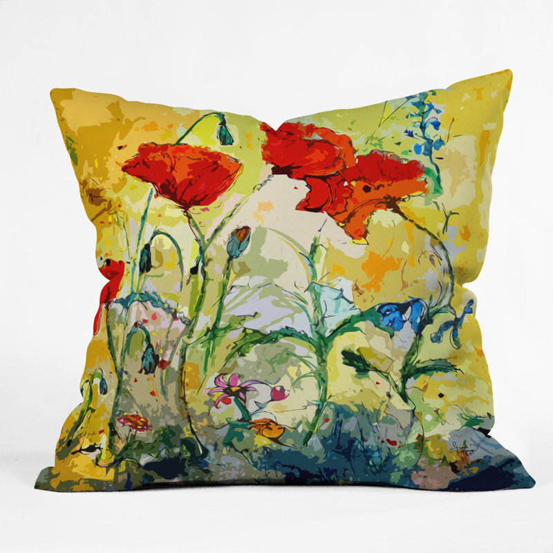 Poppies Provence Outdoor Throw Pillow, 20" x 20"