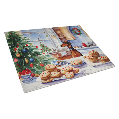 Dachshund Christmas Cookies Glass Cutting Board