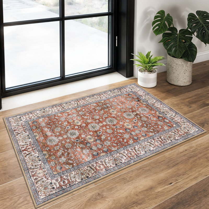 Area Rug Machine Washable Rug Oriental Indoor Rugs with Non-Slip Backing, Red/Clay, Rectangle 2' x 3'