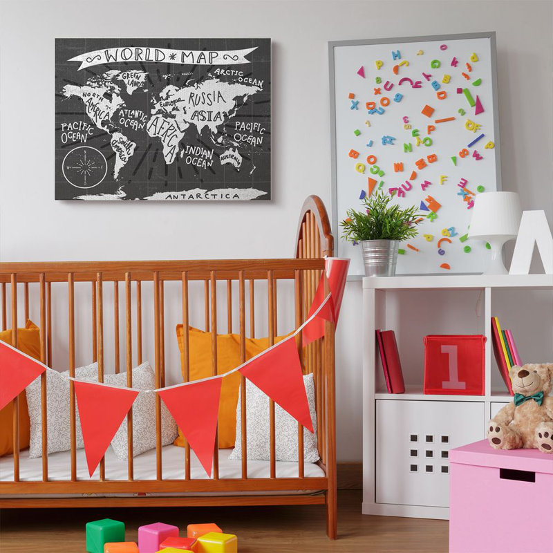Décoration murale pour enfants world map Wincott, Toile tendue, H 30 po x l 40 po x P 1,5 po