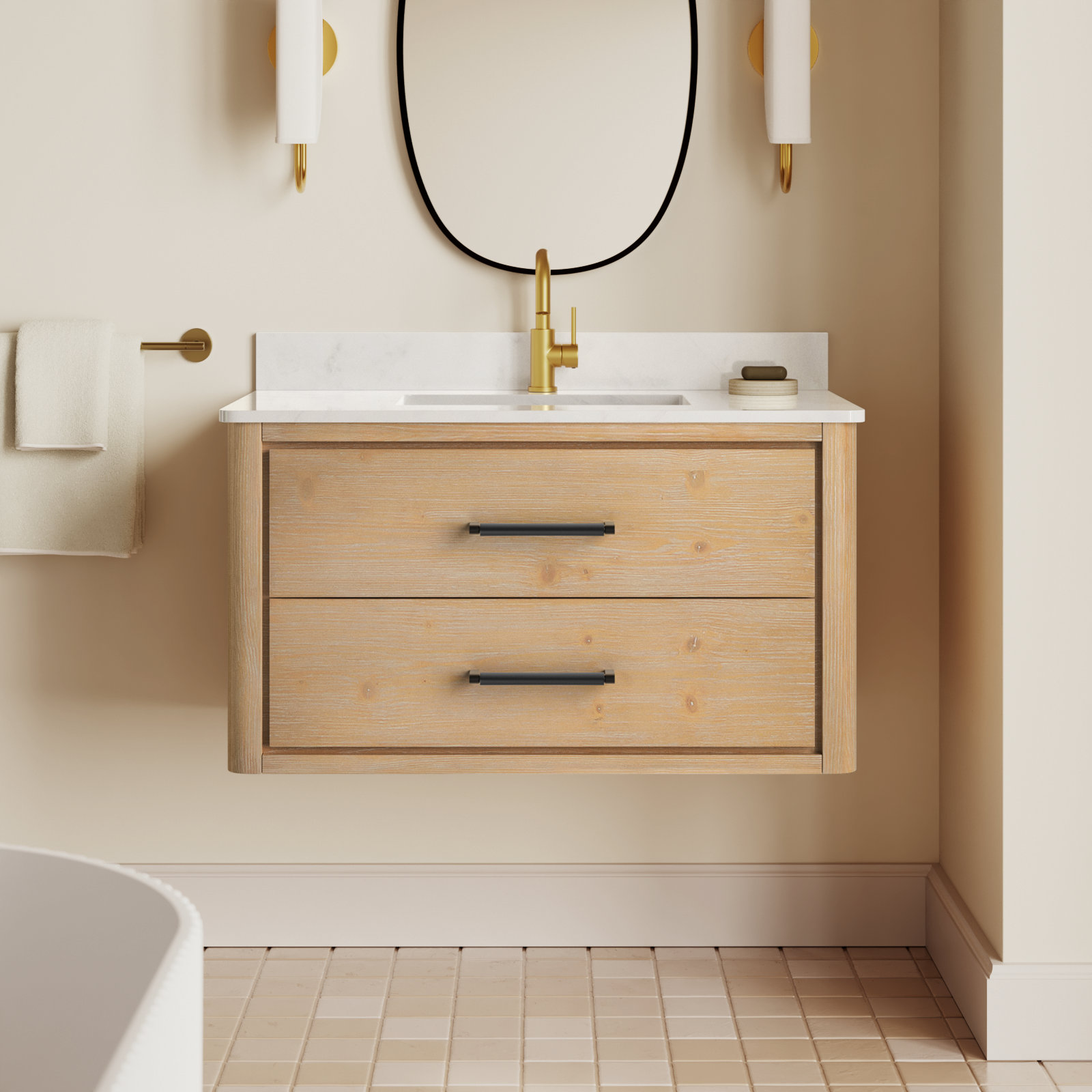 Cristo 36'' Single Bathroom Vanity, Fir Wood Brown
