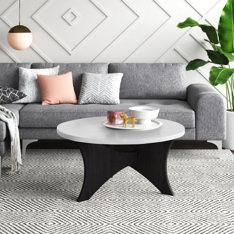 Table basse à 3 pieds, Faux marbre blanc, Graphite