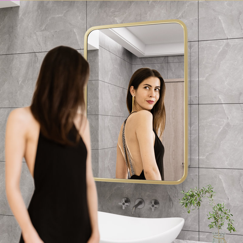 Anaahat Framed Medicine Cabinet Mirror Adjustable, Gold, 28" H x 22" W x 3.8" D