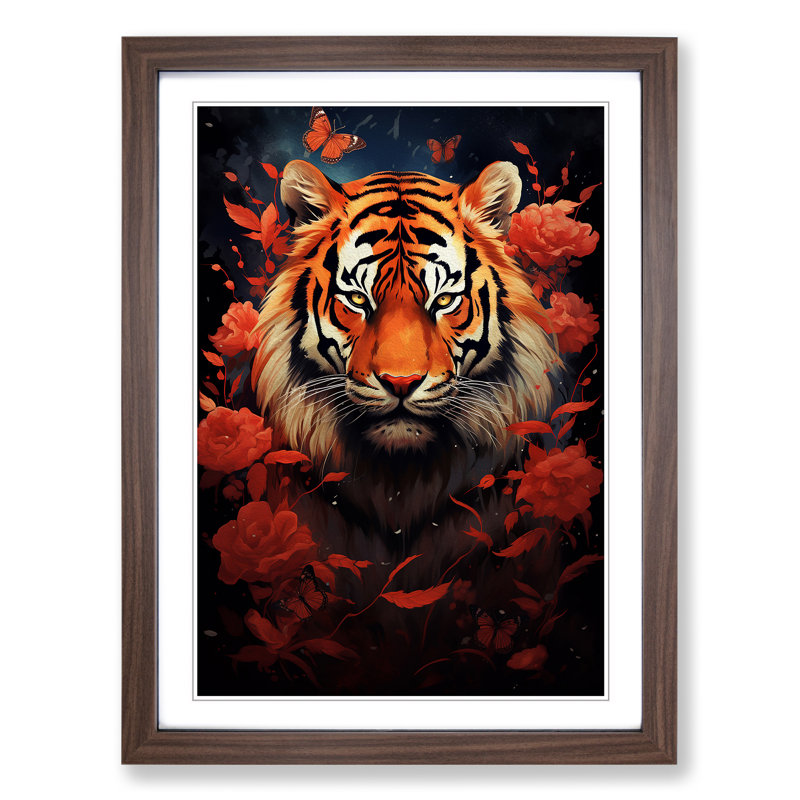Tiger Symbolism Art - Framed Print, Walnut Framed, 34cm H x 25cm W