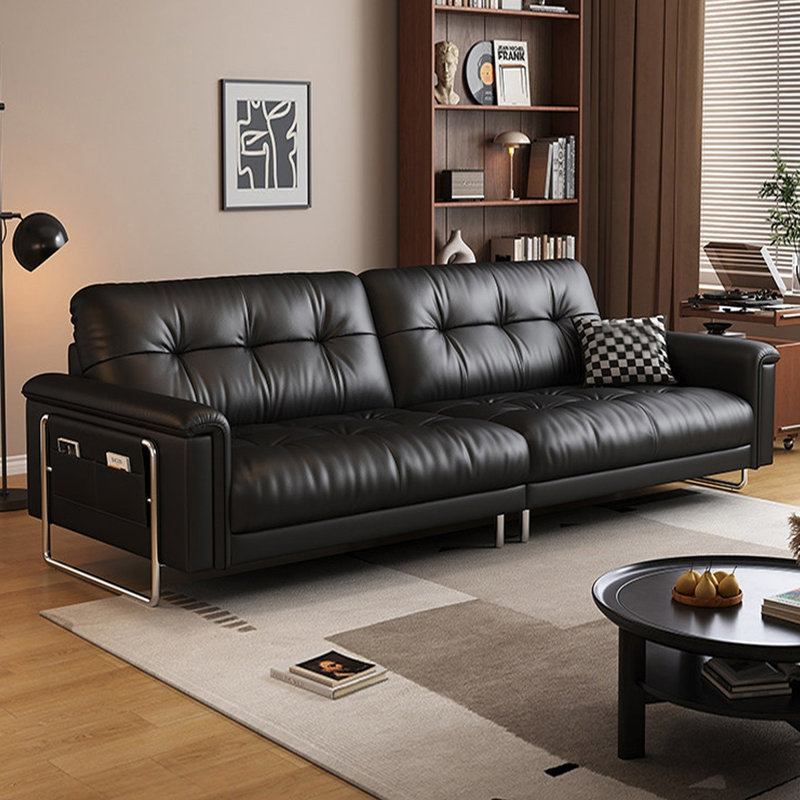 Canapé modulaire noir en cuir véritable, Noir