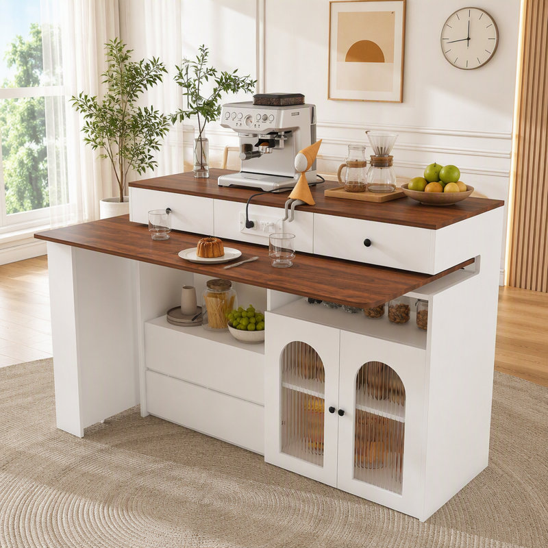 Kitchen Island with Extendable & Rotating Table
