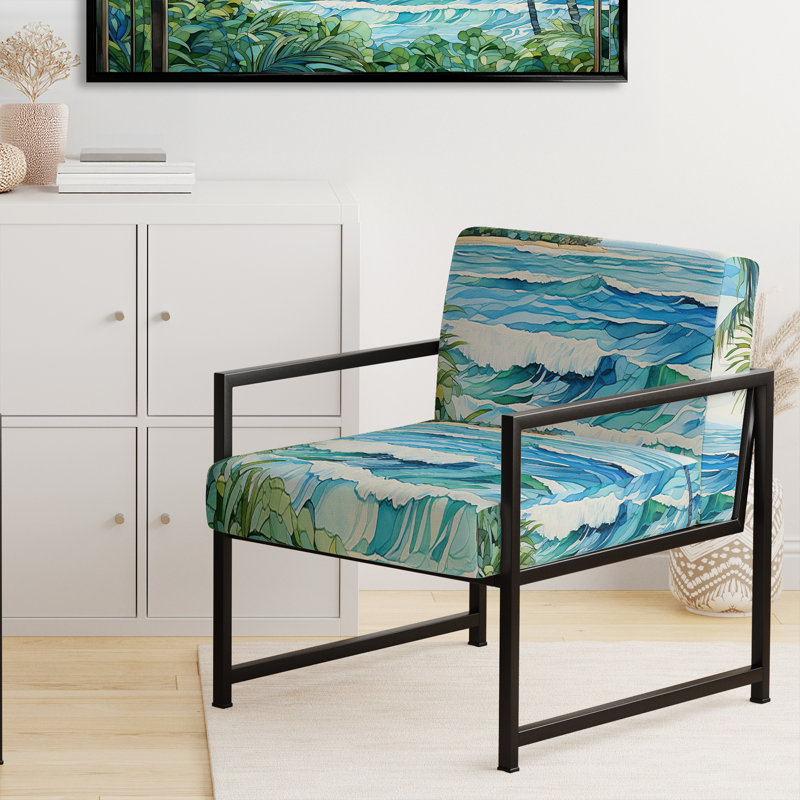 Chaise d'appoint rembourrée Tropical Coastal Beach Tranquility, Noir