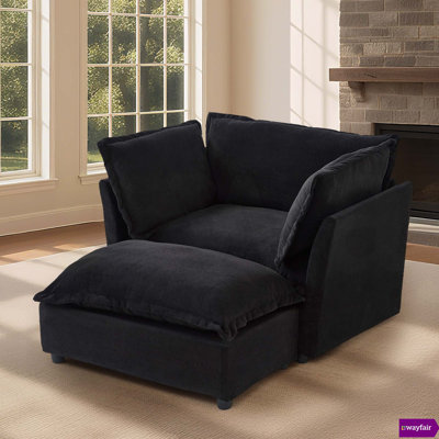 Darna 47" W Elegant Upholstered Chaise with Chenille Fabric With One Ottoman by Latitude Run