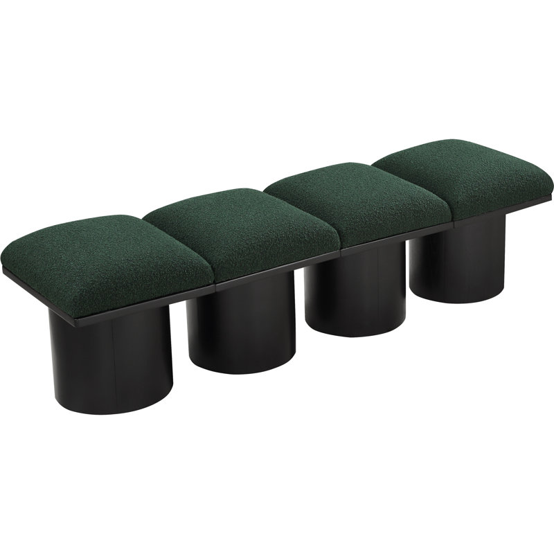 Banc rembourré Horatia, Noir, noir, noir, noir, H 17,5 po x l 72 po x P 15,5 po, Tissu bouclé vert