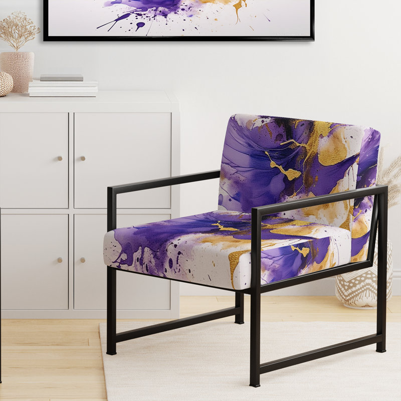 Purple and Gold Splash - Upholstered Modern Pattern Arm Chair, Modern Pattern Accent Chair, Black