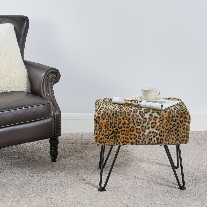 Upholstered Ottoman, Brown Faux Fur