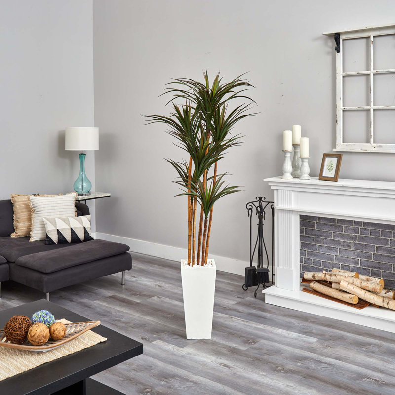 6.5ft. Giant Yucca Artificial Tree in White Planter UV Resistant