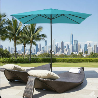 Parasol rectangulaire de terrasse de 2 x 3 m avec manivelle, inclinaison et toile résistante aux UV (turquoise, base non incluse)