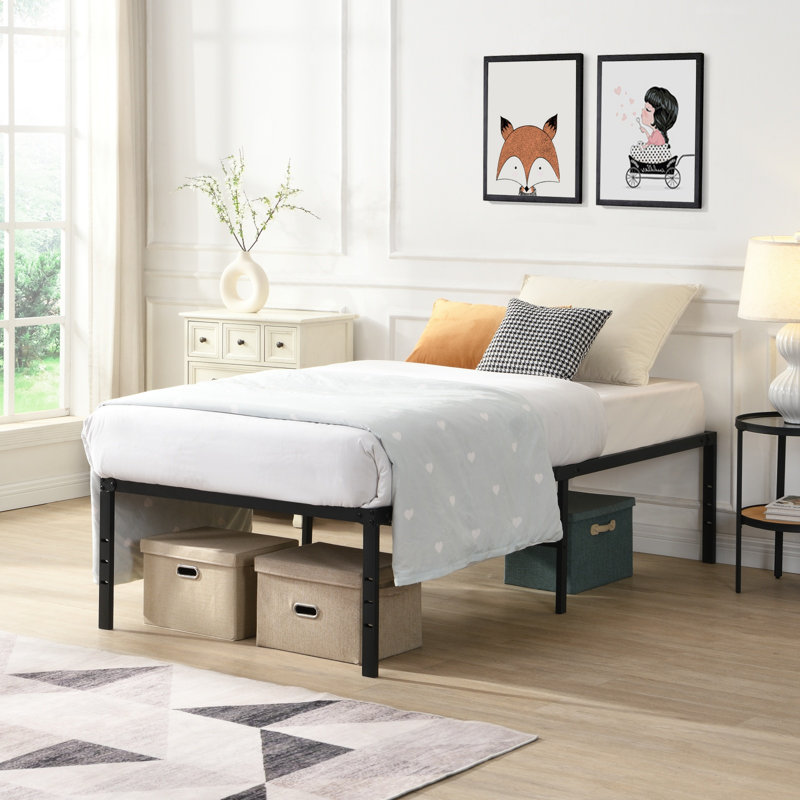 Twin Size Heavy Duty Metal Bed Frame With Quick Assembly And Noise-Free Design For Maximum Stability, Twin