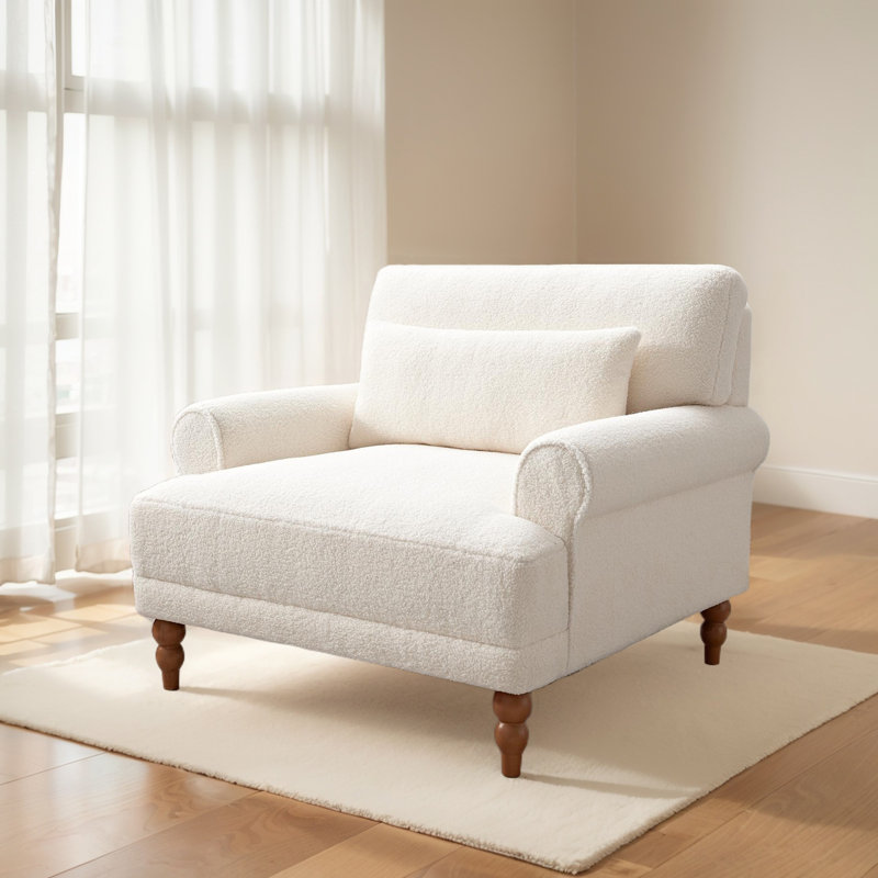 Fauteuil d'appoint à accoudoirs roulés encastrés, Beige bouclé