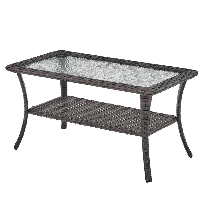 Carolina Rectangular All-Weather Wicker Outdoor Coffee Table With Storage , 39" In. W 22" In. D, Brown