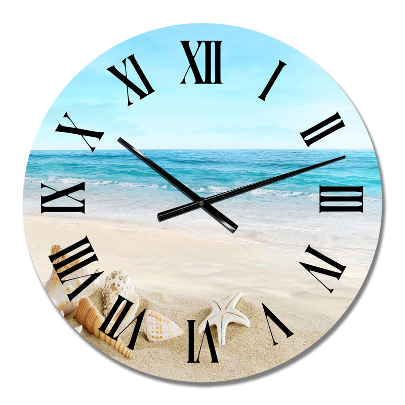 Landscape With Shells On Tropical Beach - Nautical & Coastal wall clock, Small