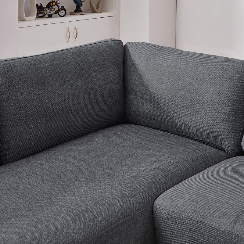 Arieya Upholstered L-Shaped Sectional, Gray 100% Linen, Left Hand Facing