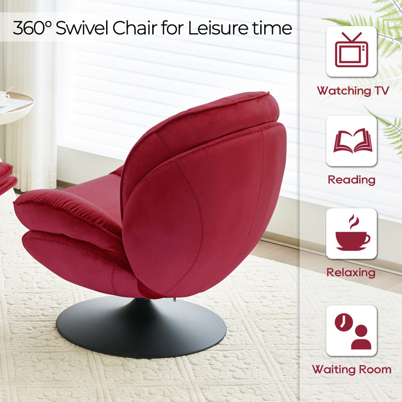 Zenon Velvet Swivel Accent Chair with Ottoman, Fuchsia Velvet