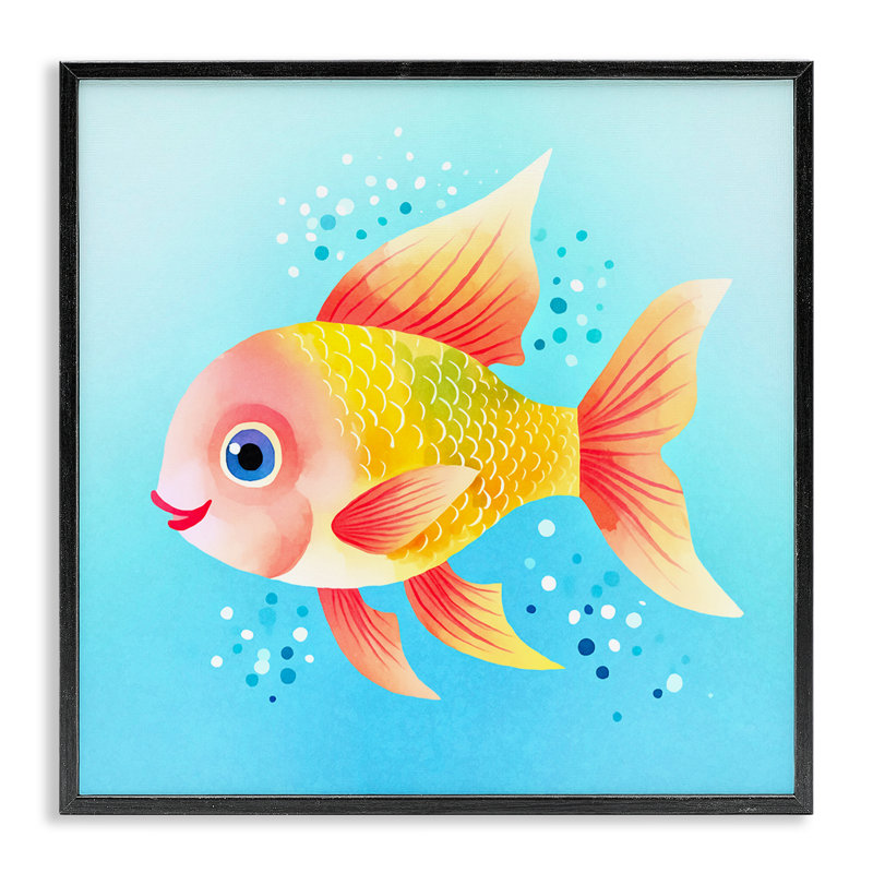 Happy Fish with Speckles Framed Giclee Art by Andrea Haase, 12" H x 12" W, Midnight Black Framed Giclee
