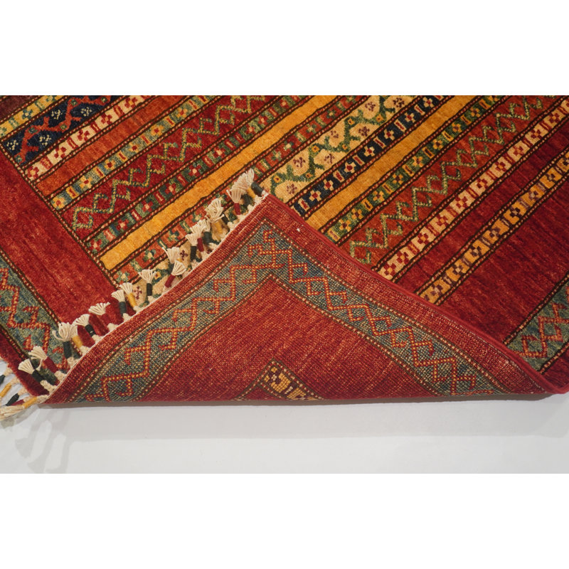 Aryana Wool Striped Area Rug in Red