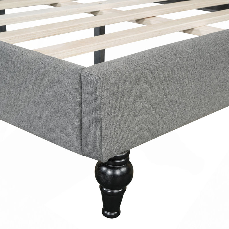 L-Shaped Linen Daybed, With Solid Wood Legs, Gray, Twin