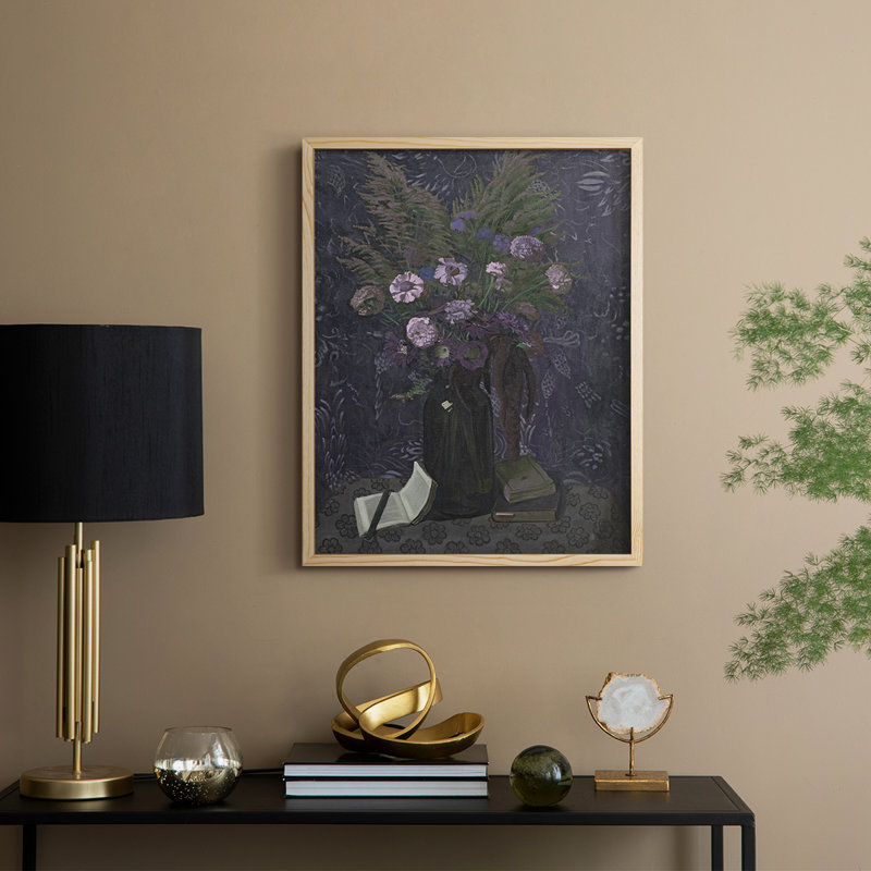 Reproduction florale vintage avec encadrement CCL XXIV - bois massif, H 21 po x l 17 po, Naturel