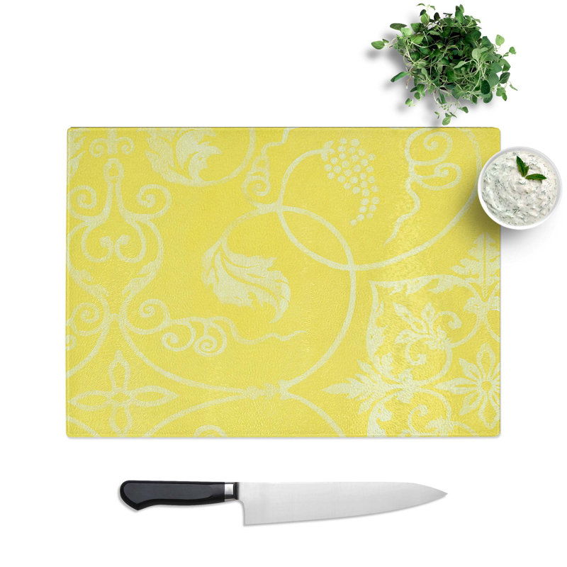Tempered Glass Yellow Floral Design by Taguchi Tomoki Chopping Board, 39 cm W x 28.5 cm L
