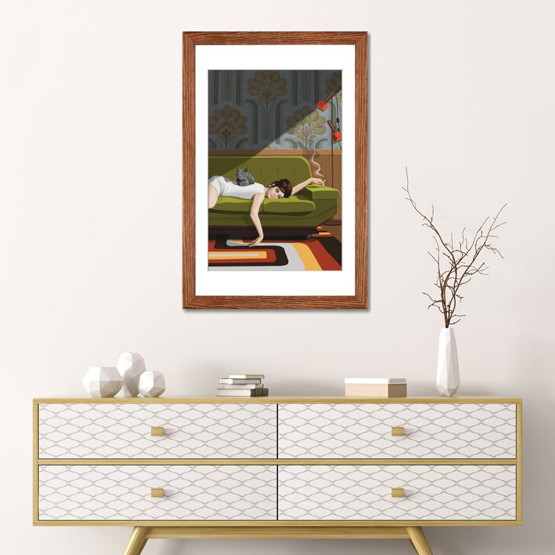 «Waiting Game on Canvas» par Artcatillustrated Print, Impression encadrée, H 32 po x l 24 po, Bois classique