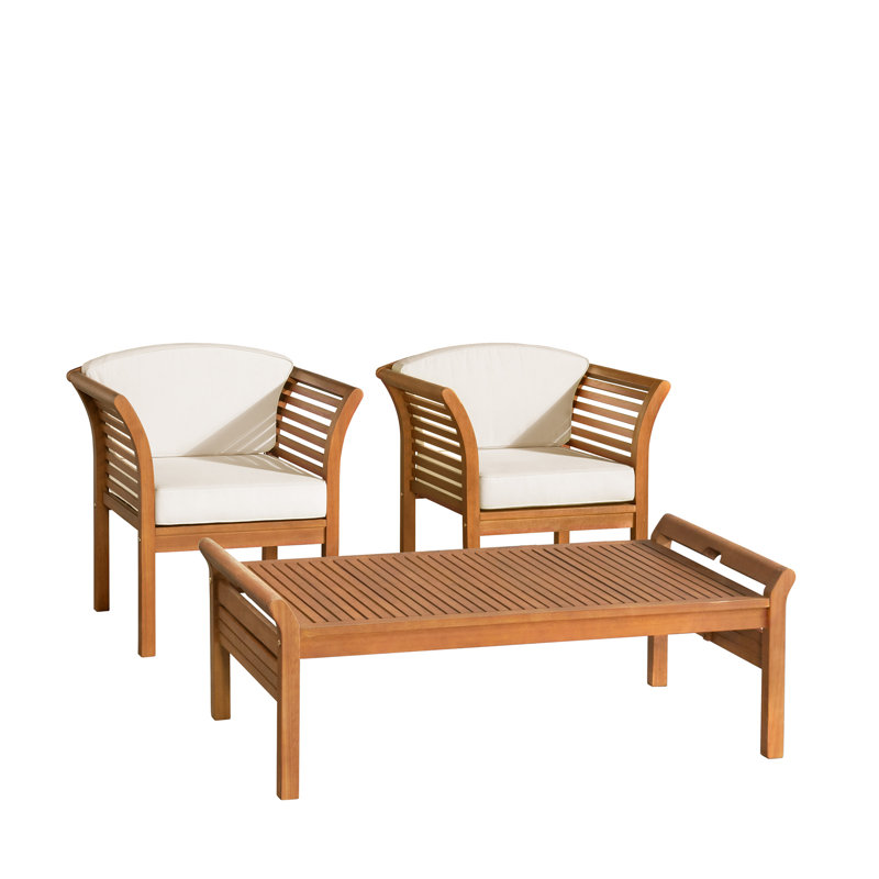 Ensemble de conversation d'extérieur en bois d'eucalyptus Stamford avec 2 chaises et table basse, ensemble de 3