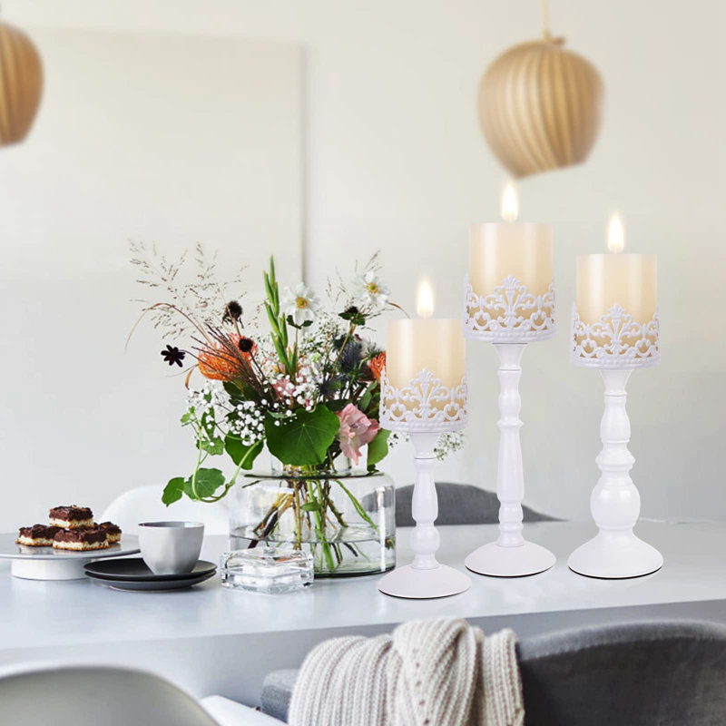 Ensemble de porte-bougie gothique, Blanc / Blanc