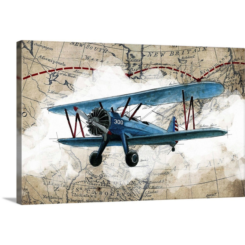 Biplane 1-impression d’art graphique sur toile, Toile tendue, H 12 po x l 18 po x P 1,25 po