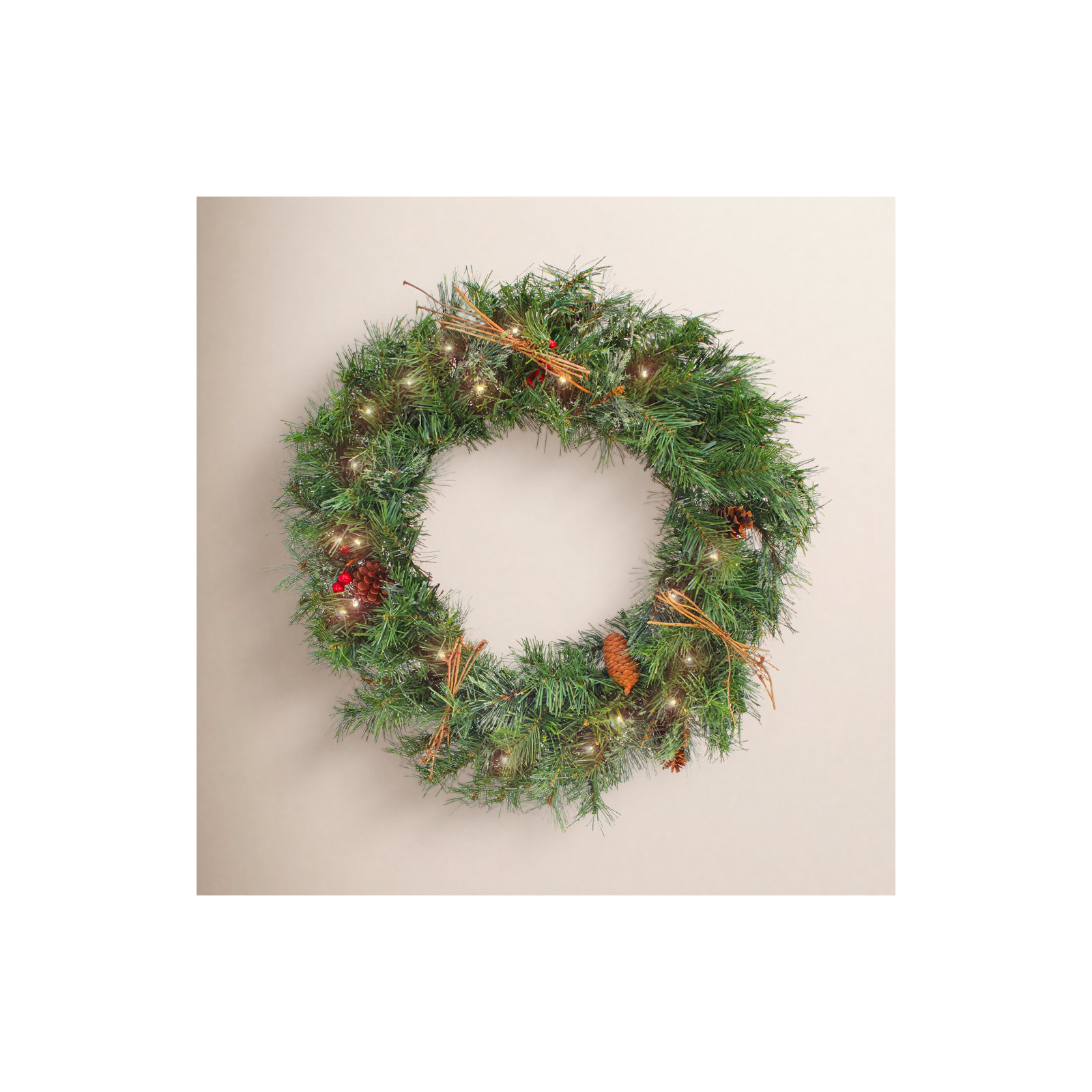 The Holiday Aisle® Glistening Pine Wreath with LED Lights, 24"