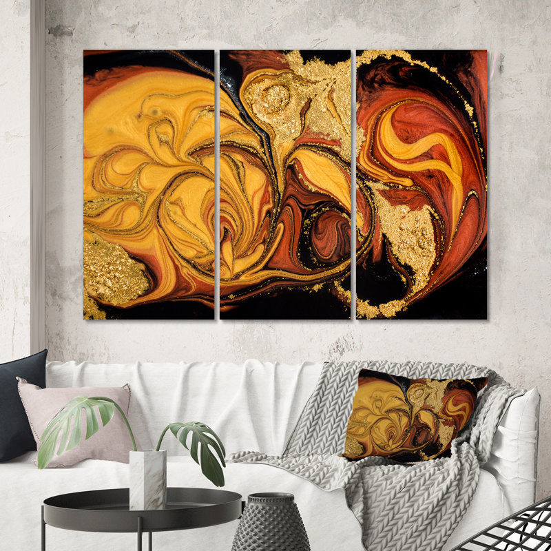 Orange orange, art liquide sur fond noir - impression sur toile moderne, H 40 po x l 60 po x P 1 po