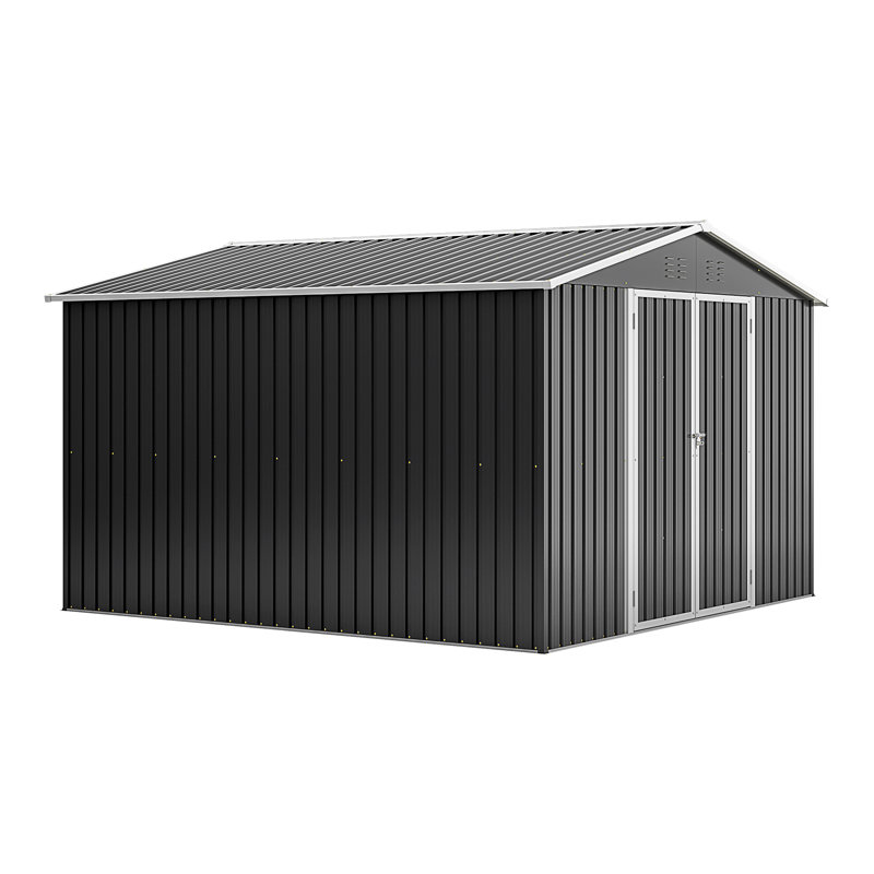 Outdoor Storage Shed 10X10 FT, Black, 79.21" H x 113.7" W x 117.68" D