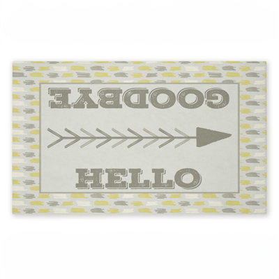 Tapis de porte d'extérieur imprimé Hello & Goodbye avec flèche, design par Arrolynn Weiderhold, 18 po x 30 po