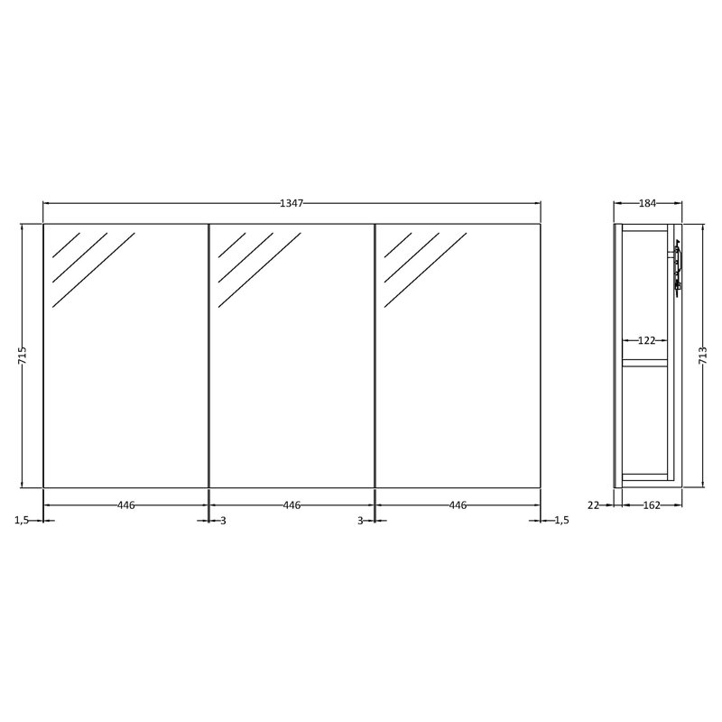 Quartet Surface Framed Mirrored Bathroom Cabinets with Mirror and 1, Grey Gloss