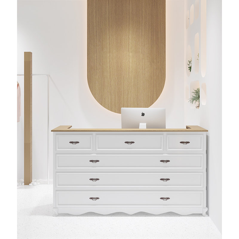 70.87" White Rectangular Solid Wood Reception Desk, White