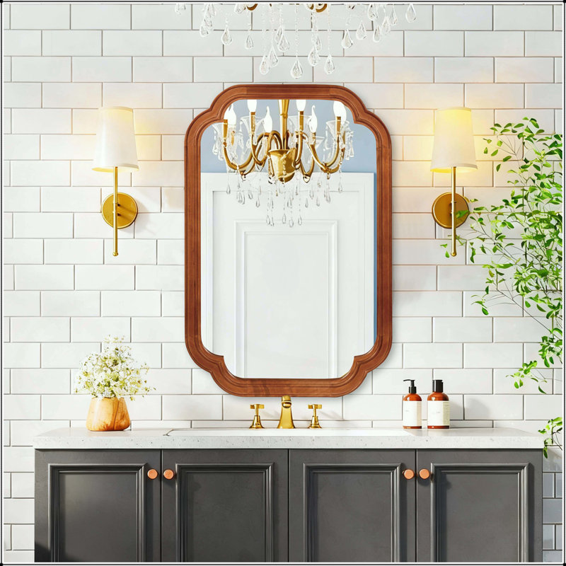 Miroir de coin 24 po x 36 po, 36 po x 24 po, Bois naturel
