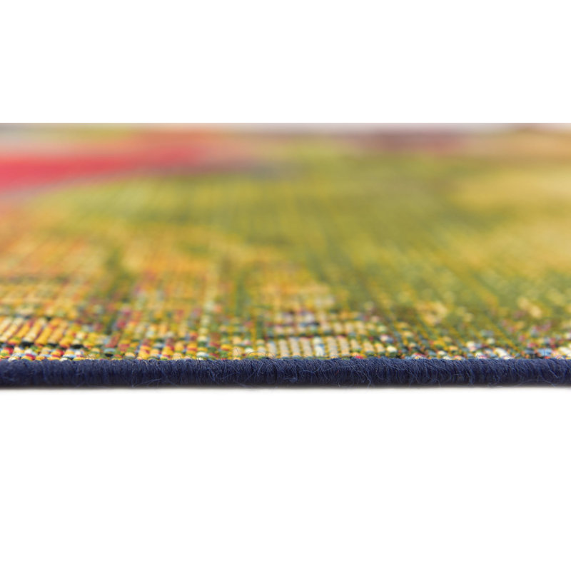 Tapis d'intérieur / extérieur vert / bleu à motif abstrait Trona, Tapis de couloir 2 pi x 6 pi 1 po
