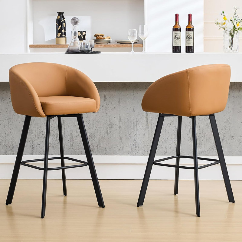 Tabouret de bar pivotant rembourré avec dossier et accoudoirs pour îlot de cuisine (ensemble de 2), Tanné, 2