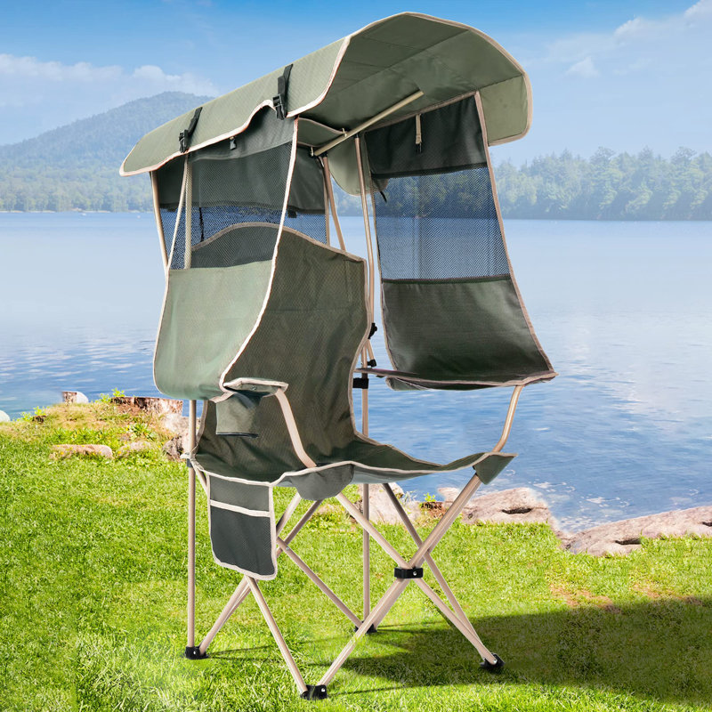 Chaise de plage avec abat-jour, Crème, crème, Vert olive